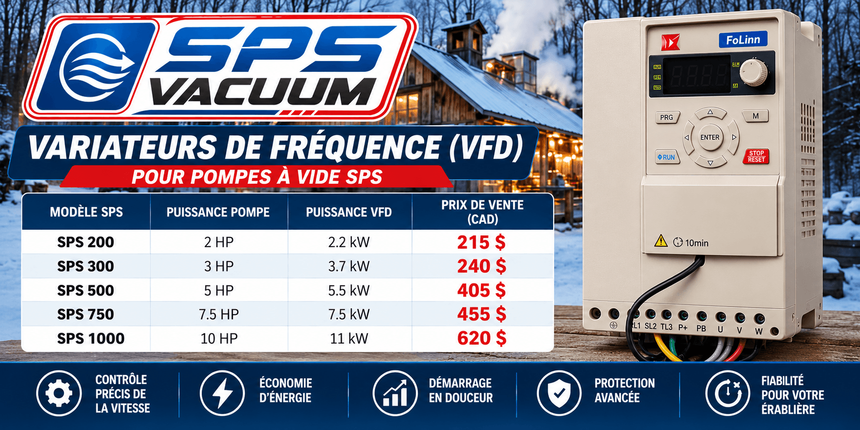 Prix des variateurs de fréquence VFD pour pompes à vide SPS, de 215 $ à 620 $
